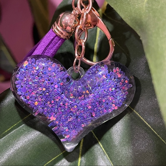 Purple Heart Glitter Keychain - Picture 2 of 3